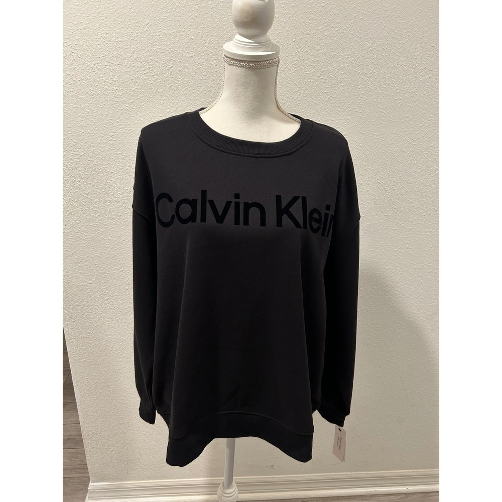Calvin Klein Performance Womens Black Logo Crewneck Sweatshirt Pullover Top XXL - Picture 1 of 8